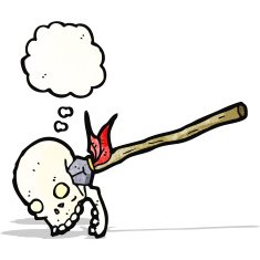 cartoon spear in skull N2