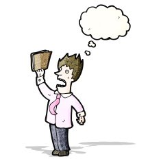 cartoon stressed businessman with thought bubble