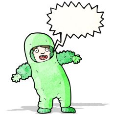 cartoon man in quarrantine suit