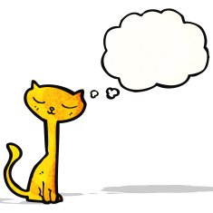 cartoon pretty cat with thoguth bubble