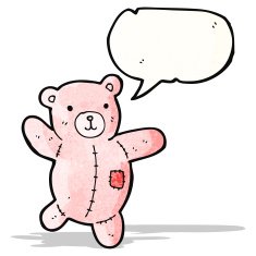 cartoon pink teddy bear with speech bubble