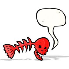 cartoon spooky fish bones symbol with speech bubble N2