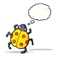 cartoon ladybug with thought bubble