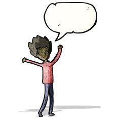 cartoon happy dancing boy with speech bubble N3