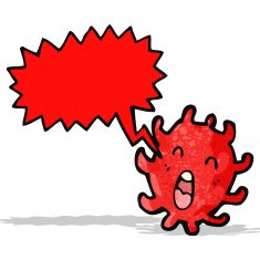 cartoon microscopic cell with speech bubble