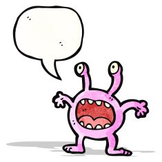 cartoon alien with speech bubble N10