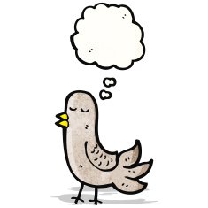 cartoon bird with thought bubble N293