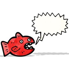 cartoon piranha with speech bubble
