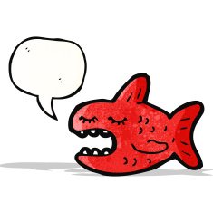 cartoon piranha with speech bubble N2