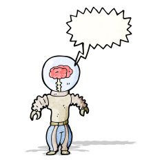 cartoon futuristic robot with brain