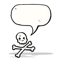 skull and crossbones symbol with speech bubble