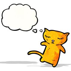 cartoon little cat with thought bubble