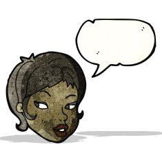 cartoon pretty woman's face with speech bubble