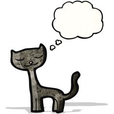 cartoon black cat with thought bubble N33