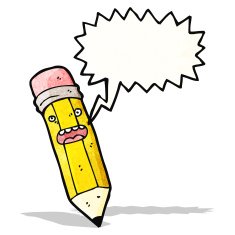 cartoon pencil with speech bubble N7