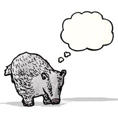 cartoon badger with thought bubble