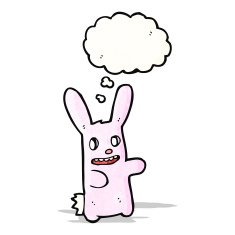 cartoon spooky pink rabbit with thought bubble N2