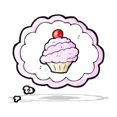 cartoon cupcake in thought bubble symbol