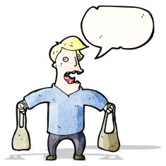 cartoon man holding shopping bags