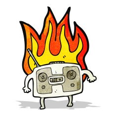burning radio cassette player cartoon N2