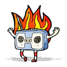 burning radio cassette player cartoon N3