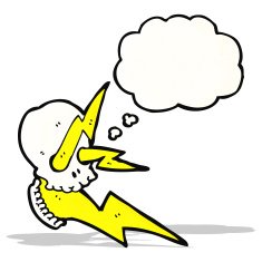 crazy exploding skull with thought bubble