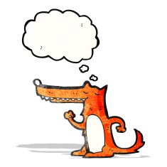 cartoon long nose fox with thougth bubble N2