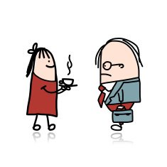 Secretary girl bring hot coffee for boss