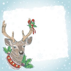 Christmas vintage postcard with deer
