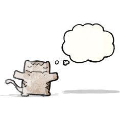 cartoon cat with thought bubble N77