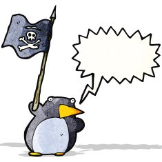 cartoon penguin waving pirate flag