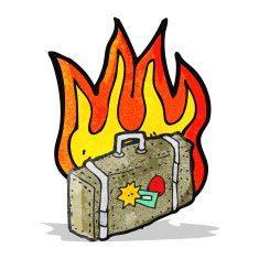 luggage on fire cartoon