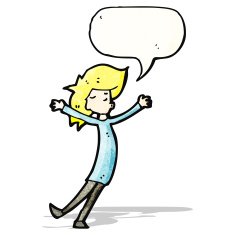 happy blond woman with speech bubble