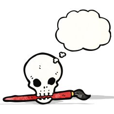 cartoon skull with paint brush