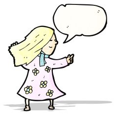 cartoon woman in dress pointing