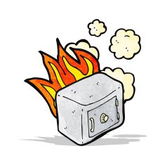 cartoon old bank safe on fire