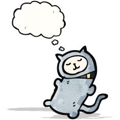 cartoon cat with thought bubble N83