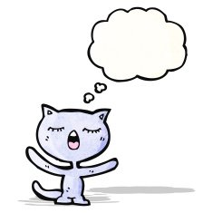 cartoon cat with thought bubble N86