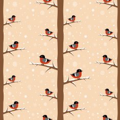 Winter bullfinch bird seamless pattern