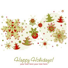Ornate Christmas card with snowflakes xmas fir trees and stars