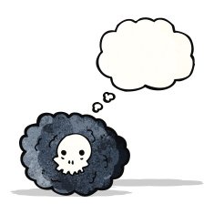 cartoon black cloud with skull
