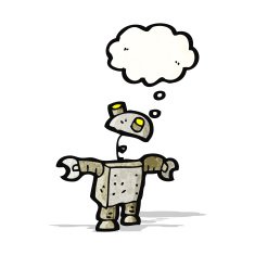 cartoon robot with thought bubble N199