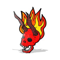 flaming devil skull cartoon
