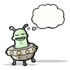 cartoon alien in flying saucer N3