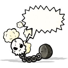cartoon skull with ball and chain