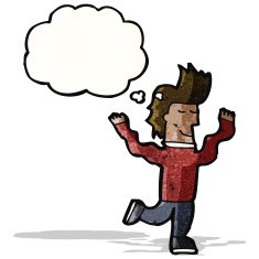 cartoon happy man with thought bubble N509