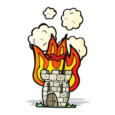 cartoon castle on fire