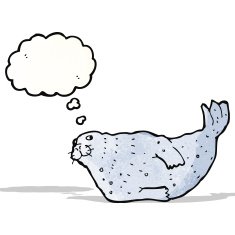 cartoon seal with thought bubble N21