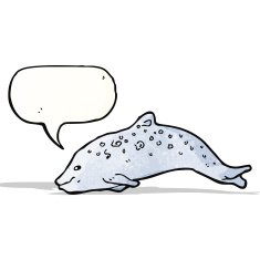 cartoon porpoise with speech bubble