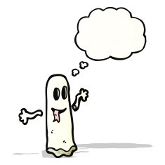cartoon ghost with thought bubble N26